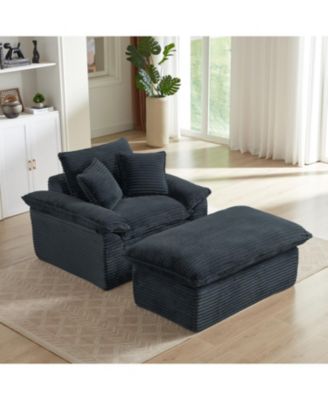Modern Cushioned Sofa with Footrest - Dark Gray