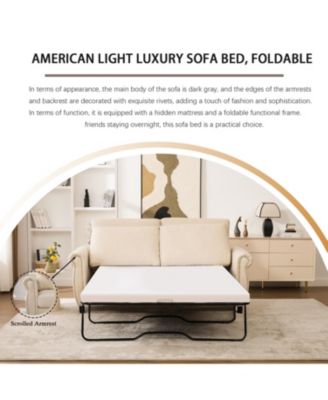 Sleeper Sofa Bed, Pull Out Couch, 2-Seater Linen Convertible Sofa