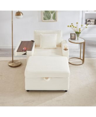 Fluffy Corduroy Lazy Sofa w/ Ottoman, Table & Storage