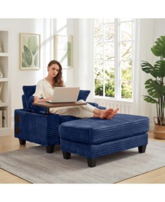 Streamdale Corduroy Sofa Bed with Ottoman, Bluetooth, USB, Rotating Table