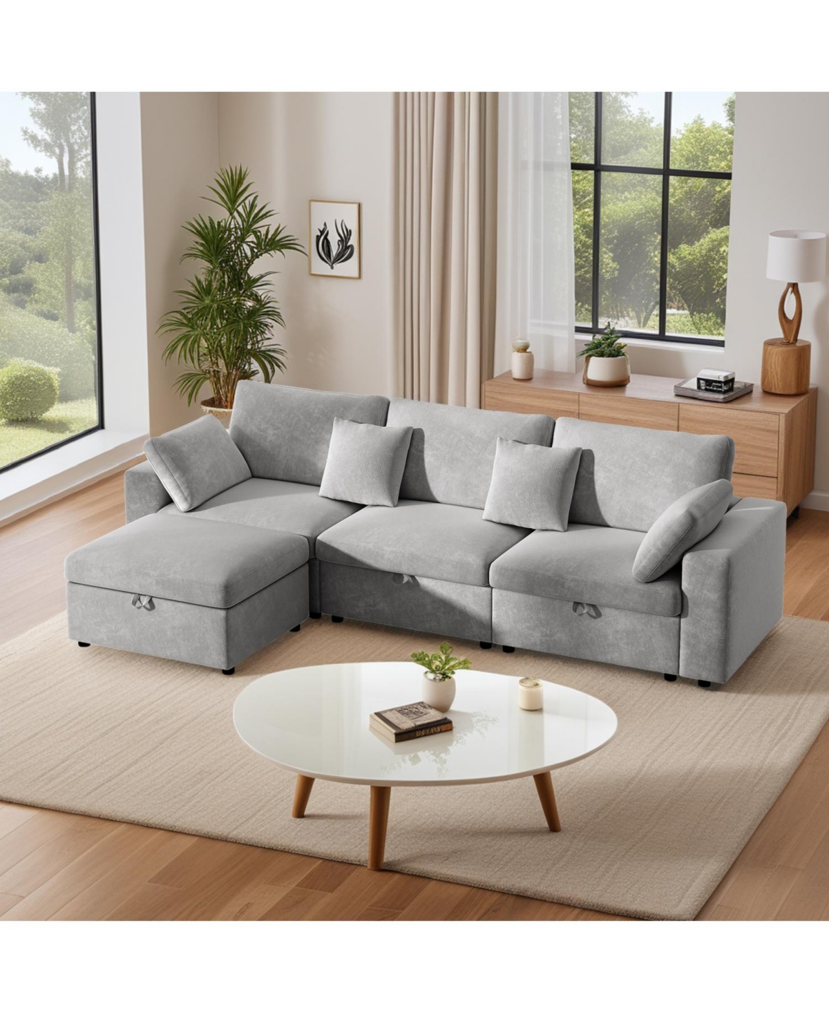Streamdale Furniture + Oversized Sectional with Ottoman + Velvet + Removable Pillows + Sofa