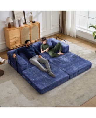 Compression Convertible Floor Sofa Bed Dark Blue