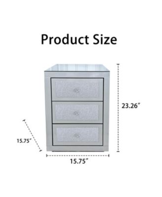 3-Drawer Mirrored Nightstand Bedside Table Glass Accent End Table