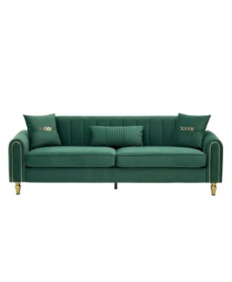 Modern Plush 3-Seater Sofa with Pillows & Metal Legs