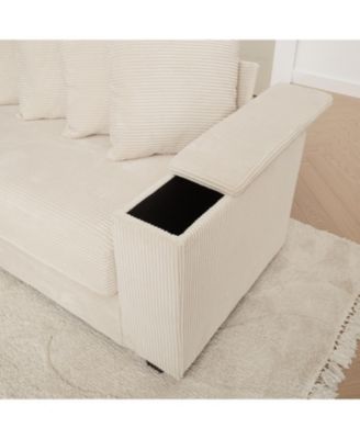 Corduroy L-Shaped Sectional Sofa with Chaise & Storage
