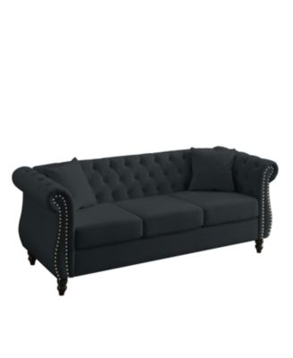 80" Black Velvet Chesterfield Sofa, Tufted 3 Seater Couch