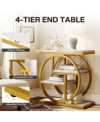 End Table Set of 2, 4-Tier Narrow Side Table, Wood Small Sofa Side Table, Industrial Bedside Table for Bedroom, Living Room