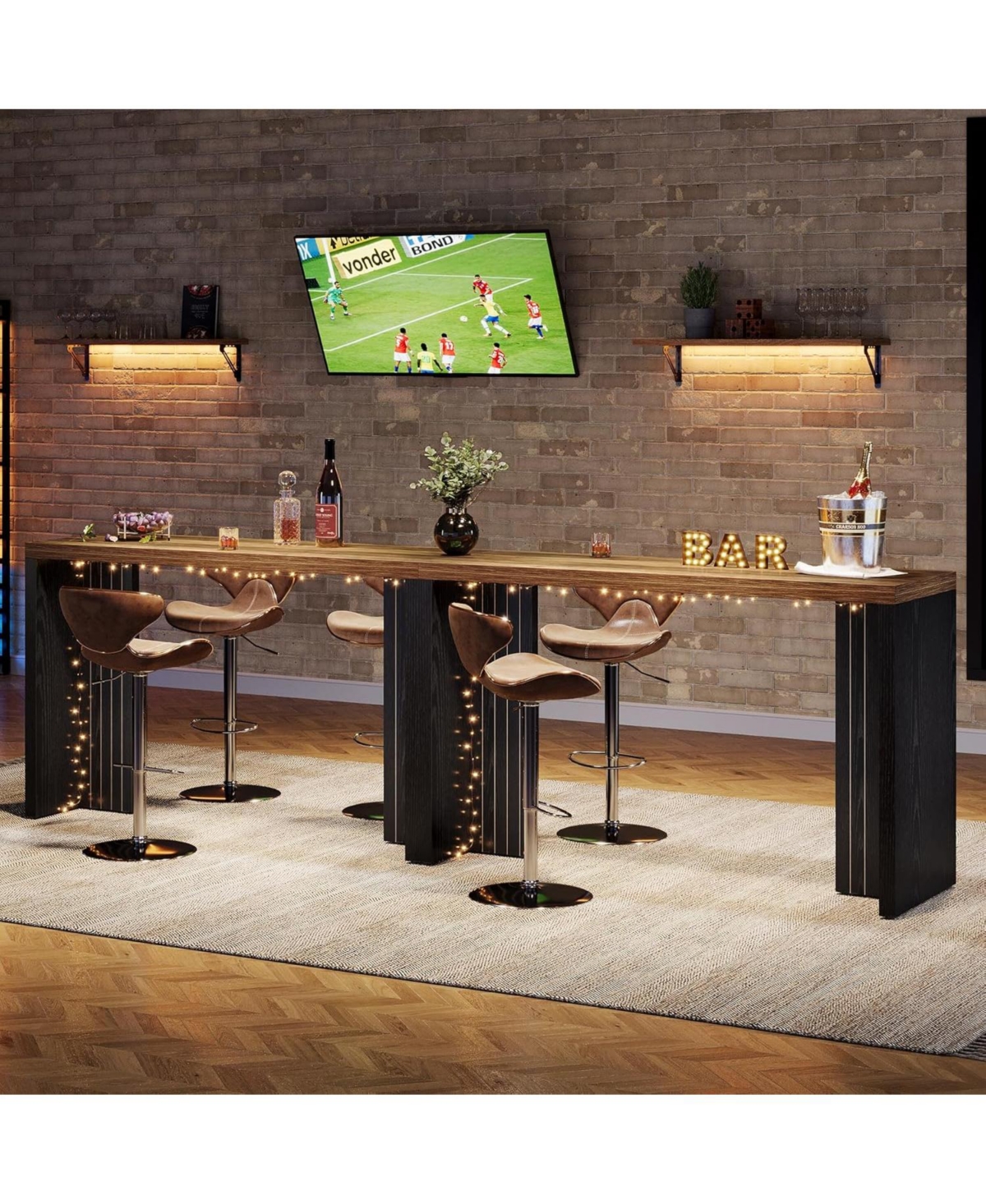 Tribesigns Home Bar Unit, 55.12-Inch Table with a Faux Marble Finished Tabletop, Modern Freestanding Mini for Kitchen, Living Room, Balco