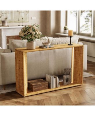 2-Tier Solid Wood Console Table for Living Room, 55" Farmhouse Entryway Table