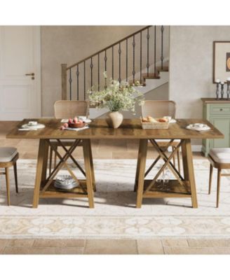 Square Dining Table for 4, Farmhouse Kitchen Table with Shelf Storage, Dinner Furniture