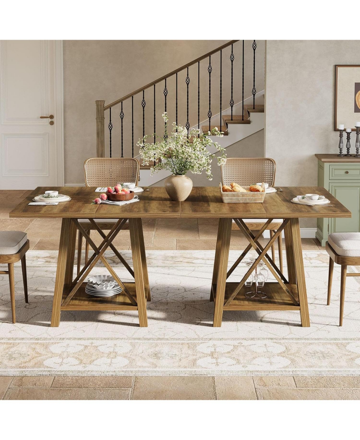 Tribesigns Square Dining Table for 4, Farmhouse Kitchen Table with Shelf Storage, Dinner Furniture