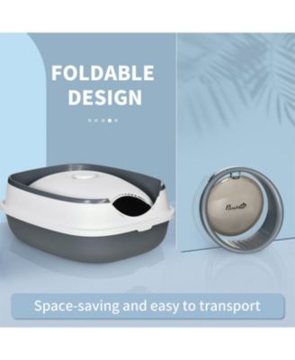 Foldable Cat Litter Box with Lid & High Sides – Large Two-Way Entry, Easy Clean, White & Gray