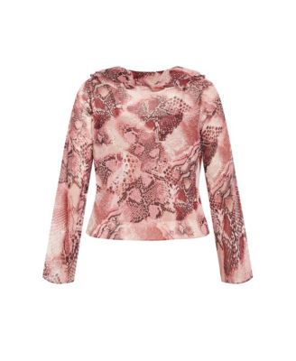Women's Plus Size Vivid Ruffle Snake Print Top