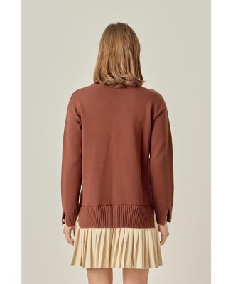 Women's Mixed Media Pleated Mini Dress