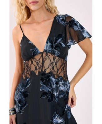 Women's Lace Insert Split Leg Maxi Dress