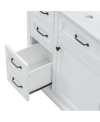 36-Inch Bathroom Vanity with Ceramic Sink Top,Freestanding Storage Cabinet with Metal Finish