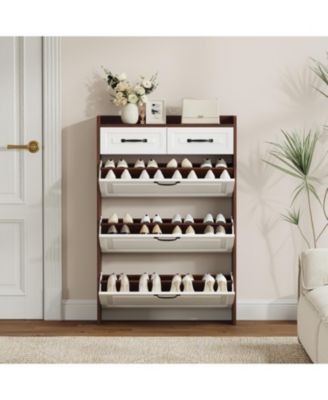 3 Doors Shoe Cabinet with 2 Drawers, PVC Door Design, Large Storage Space