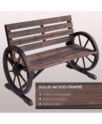 Wooden Wagon Wheel Bench, 2-Person W/ Slatted Seat,