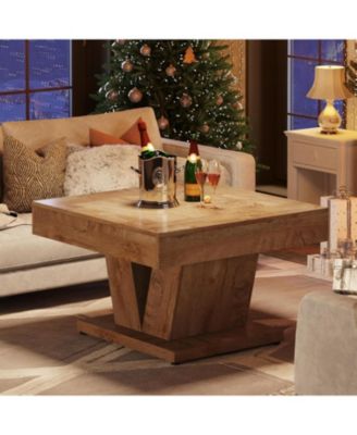 Square Coffee Table, Wood Center Table for Living Room, 31.5" Modern Cocktail Tea Accent Table, Natural
