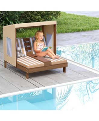 Children s Patio Chaise Lounge with Adjustable Canopy and Cup Holders for Outdoor