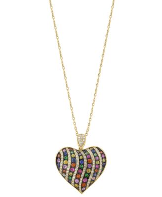 Multi-Sapphires (1-1/20 ct. t.w.), Green Garnet(1/6 ct. t.w.) & Diamond (1/3 ct. t.w.) Pendant Necklace in 14k Yellow Gold