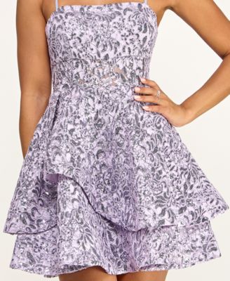 Junior's Sequined Lace Spaghetti Strap Square-Neck Dress