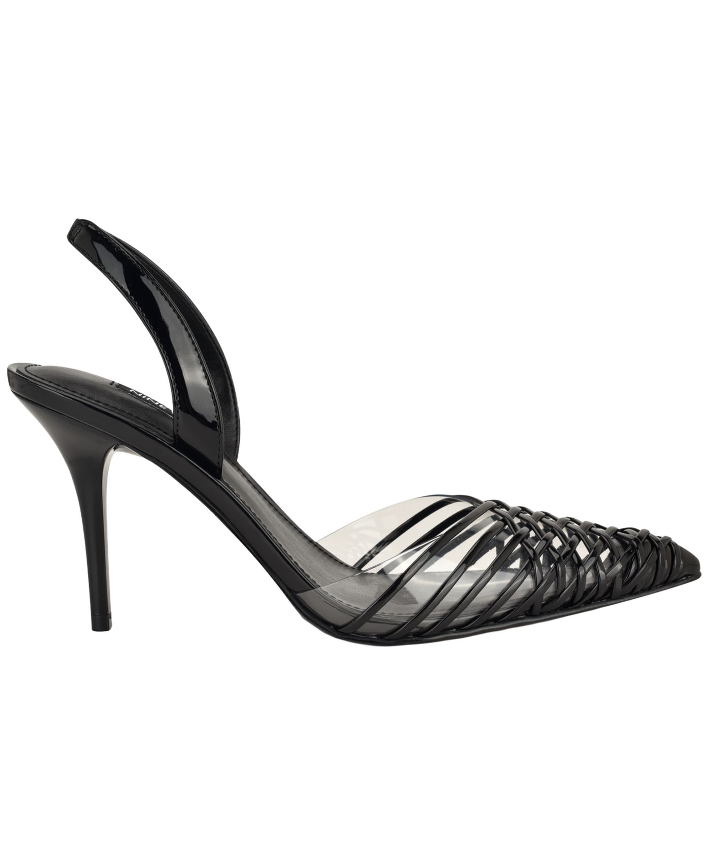 Женские туфли Nine West Pemma Woven Slingback Stiletto Pumps, цвет: Чёрный лаковый / Прозрачный — фото 2