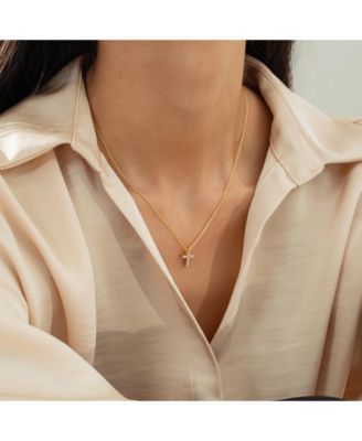 14k Gold Plated Aveline Crystal Cross Necklace Holiday Gift Guide