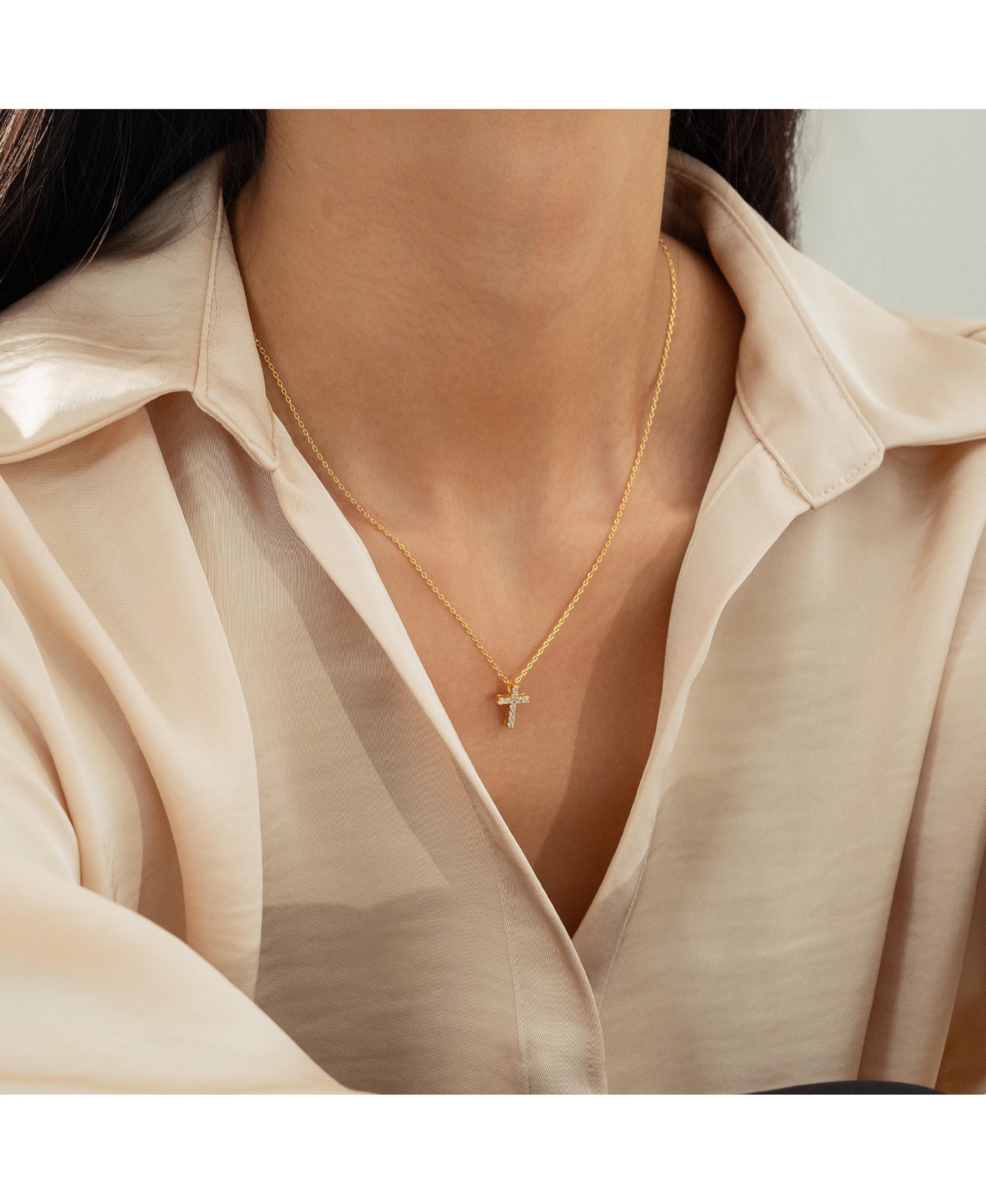 Bearfruit Jewelry 14k Gold Plated Aveline Crystal Cross Necklace Holiday Gift Guide