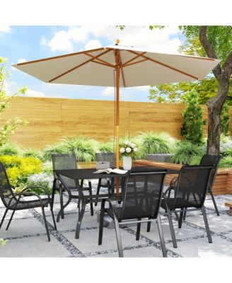 Outdoor Dining Table with Umbrella Hole, Patio Dining Table,