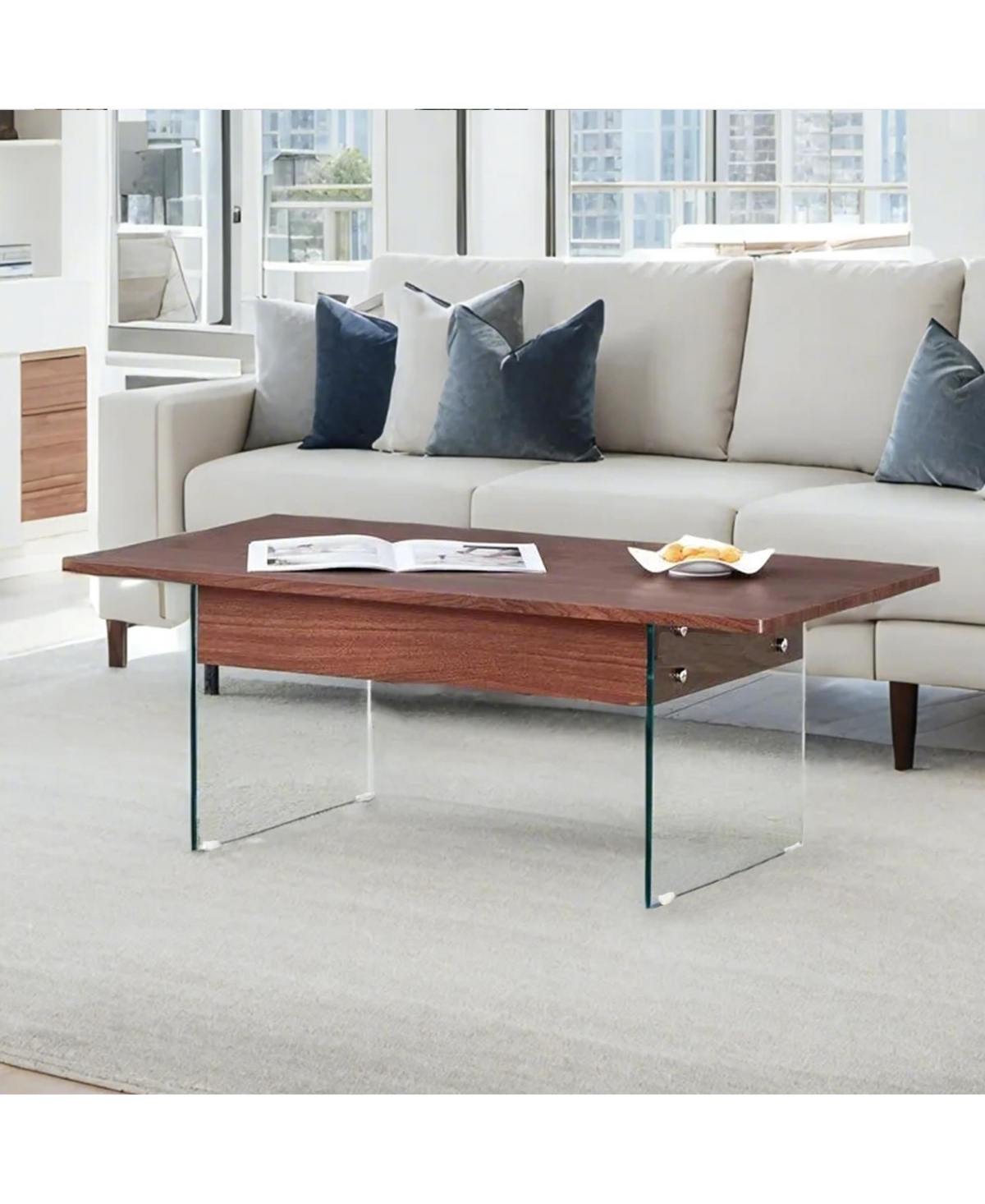 Streamdale Multifunctional Lift Top Coffee Table with Dark Wood Grain Sticker