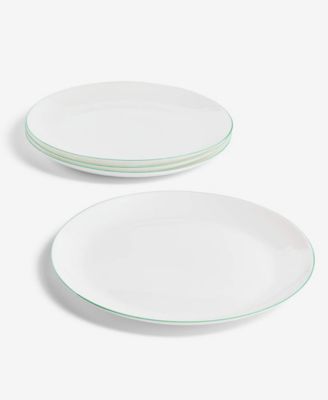 Opal Glass Mint Rim Dinner Plates, Set of 4