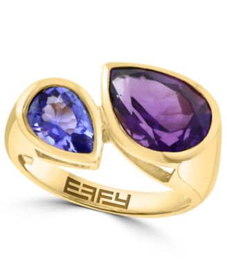 Amethyst (2-1/2 ct. t.w.) & Tanzanite (1-1/10 ct. t.w.) Pear Shape Ring in 14k Gold Over Silver