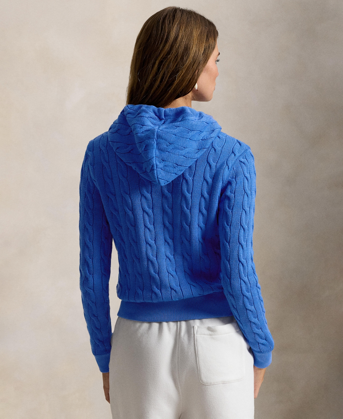 Polo Ralph Lauren Women's Cable-Knit Cotton Full-Zip Hoodie Sweater