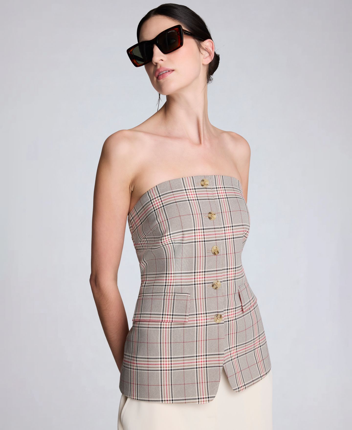 Женский жилет Kenneth Cole Strapless Button-Front Shirt Vest, цвет: Устричный разноцветный — фото 6