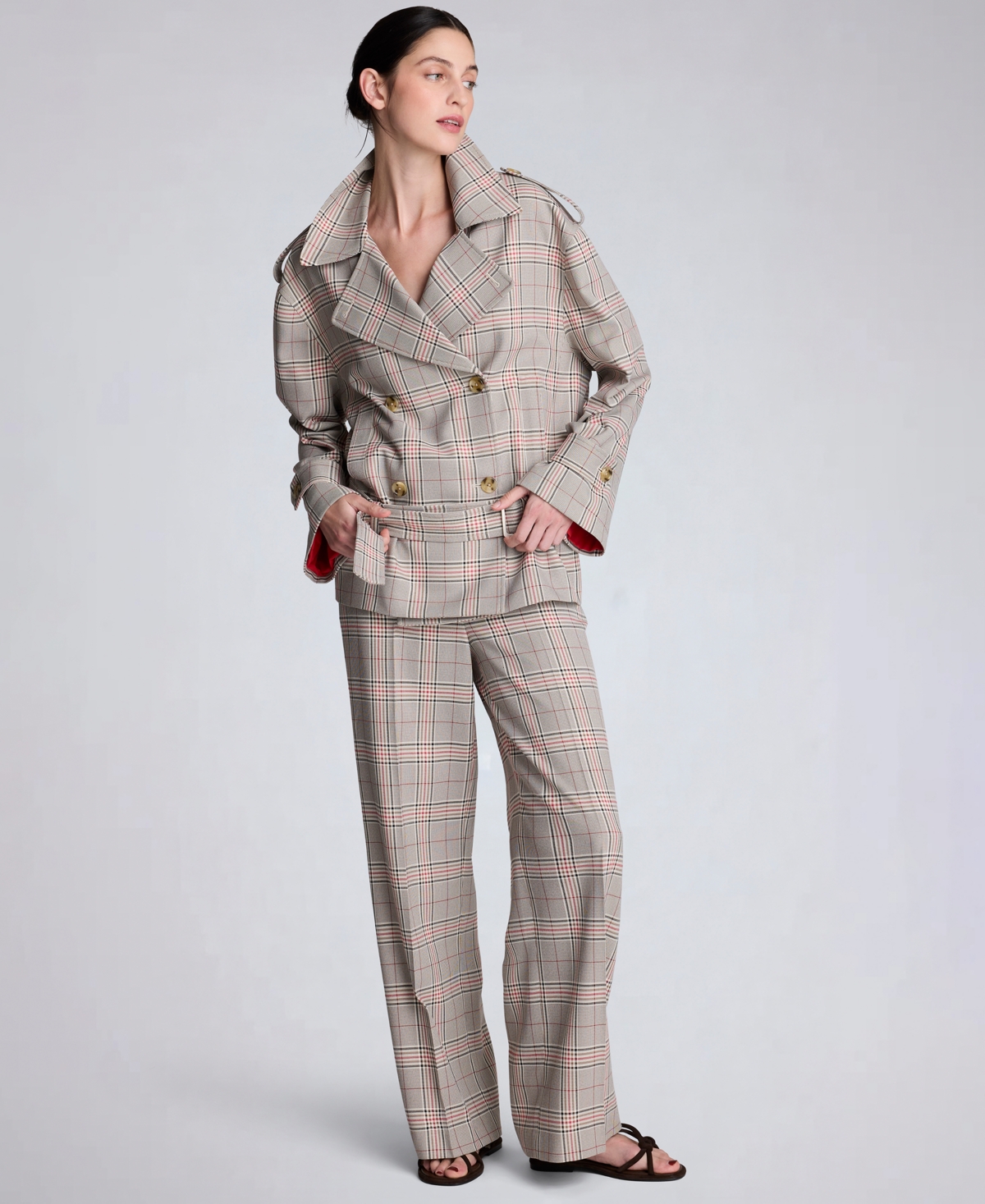 Kenneth Cole Women's Button Front Drop Wait Belted Trench Jacket