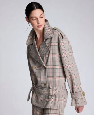 Women's Button Front Drop Wait Belted Trench Jacket