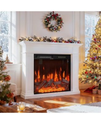 23.6 Inch Embedded Electric Fireplace ---Black crystal | 12 color flame | 5 brightness levels | high and low heat+constant temperature