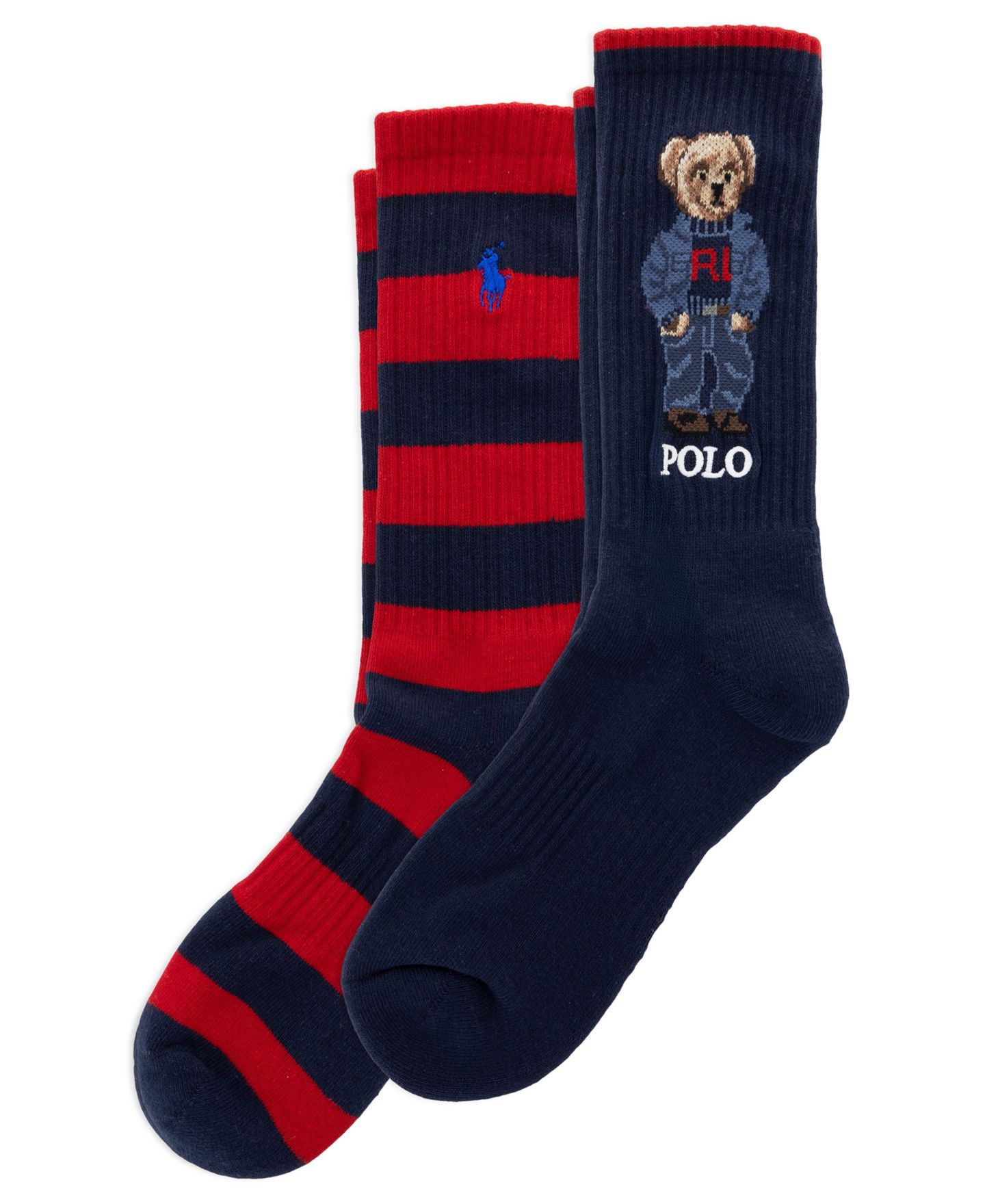 Носки Bear для мужчин, средней высоты, деним, 2 шт. — Polo Ralph Lauren, цвет: Тёмно-синий / Красный — фото 1