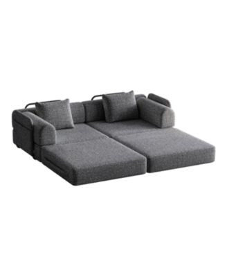 Chenille Convertible Sofa Bed with Storage Pockets & Cushions