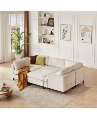Corduroy 6-Seater Modular Sectional Sofa (Beige)