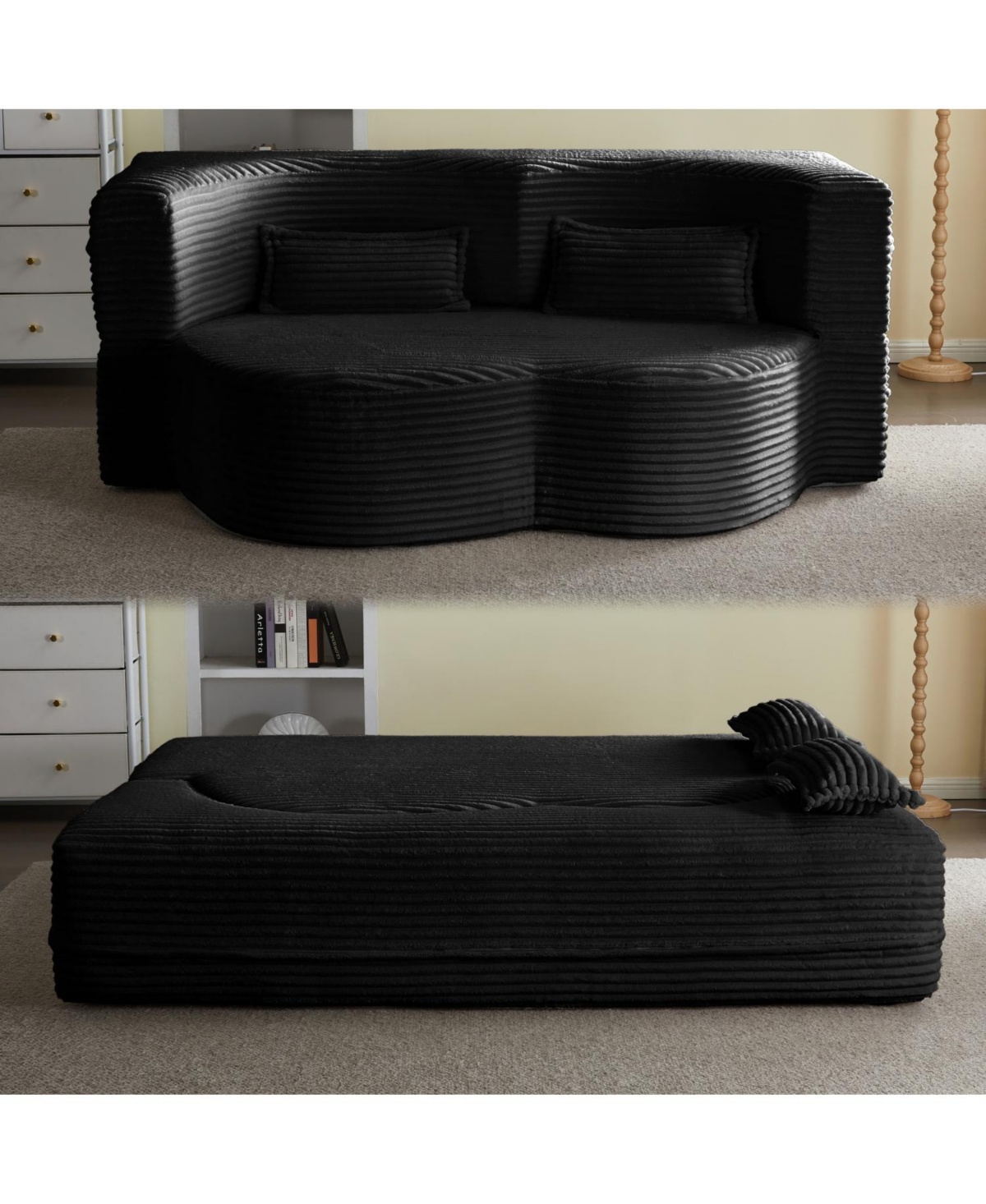 Streamdale Furniture Corduroy Foam Sleeper Sofa Bed with Pillows