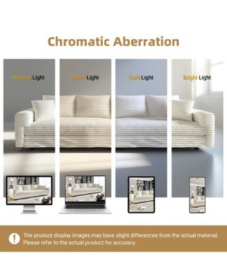 Plush Corduroy 3-Seat Sofa Cloud Couch Beige