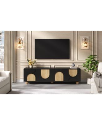 Streamdale Farmhouse TV Stand for 75" TVs, Cream Media Console, Black, 69.6"W