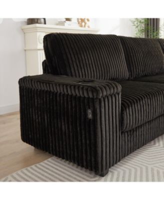  Oversized Corduroy Corner Sofa w/ Storage, USB, Cup-holder (Not Combinable