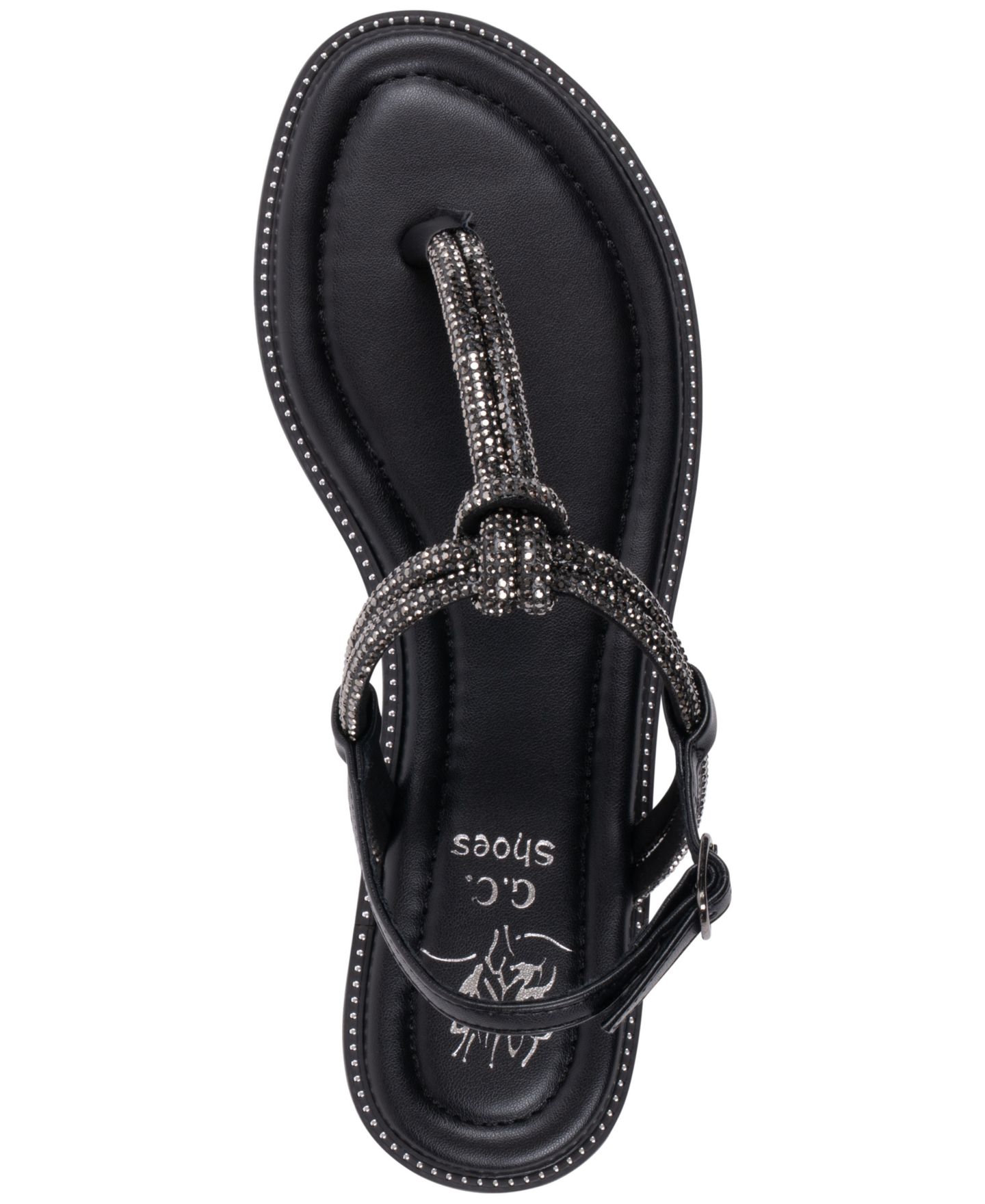 Женские сандалии GC Shoes Alonde Embellished T-Strap Flat, цвет: Чёрный — фото 4
