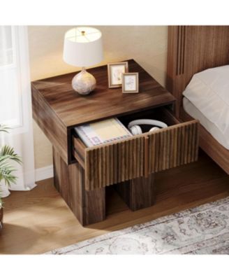 Fluted Nightstand, Wooden Night Stand with Storage Drawer, Modern Bedside Table Side End Table