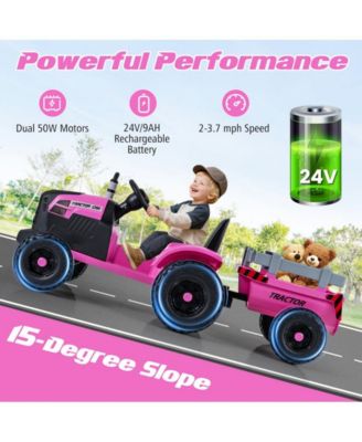 Kids 24V Ride On Tractor with Detachable Trailer Remote Control and Safety Features