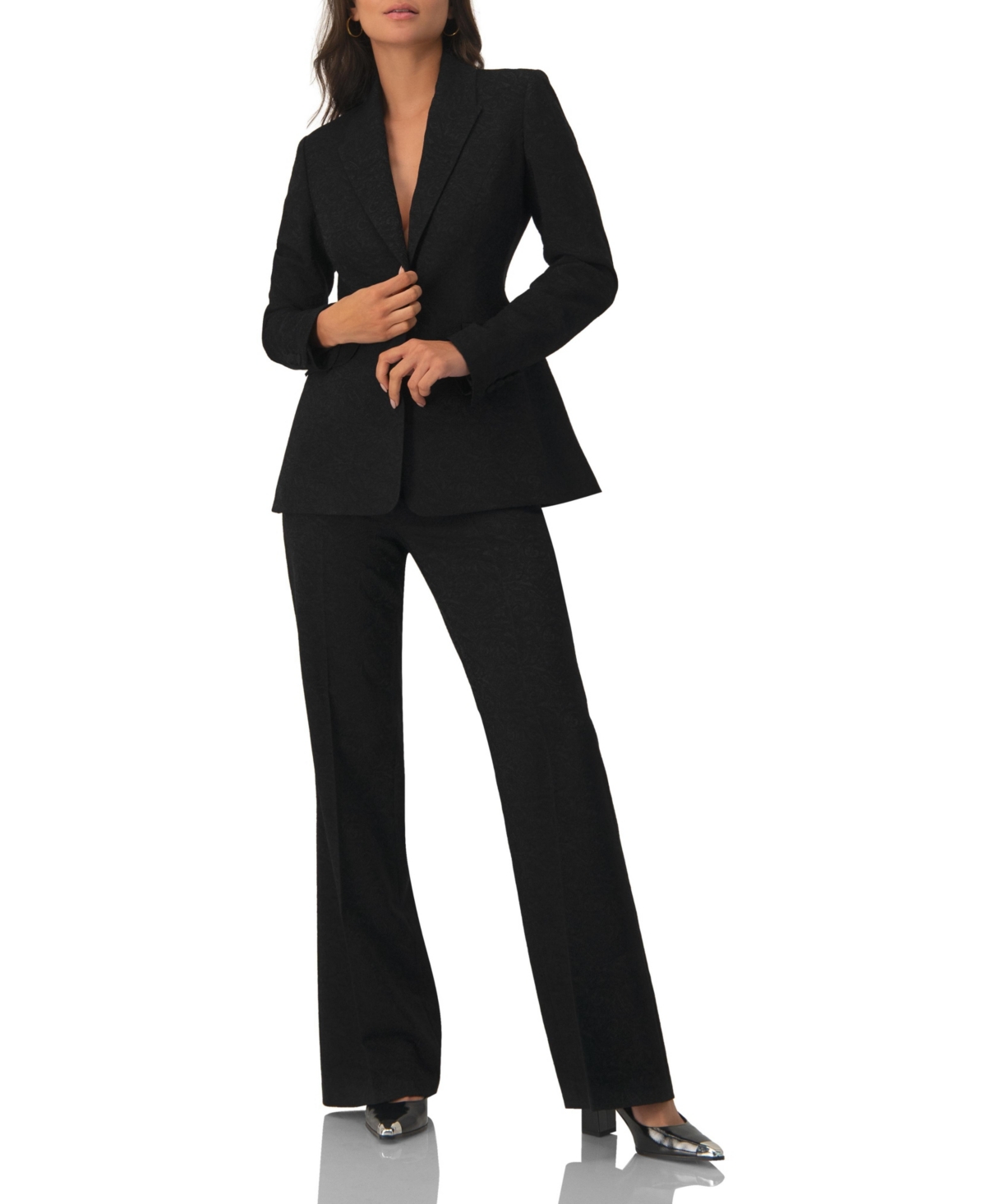 Ivonne Women's Blazer with Pockets and Floral Accessory