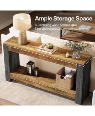 63-Inch Long Console Table for Entryway, Farmhouse Wood Sofa Table, Rustic Brown & Black